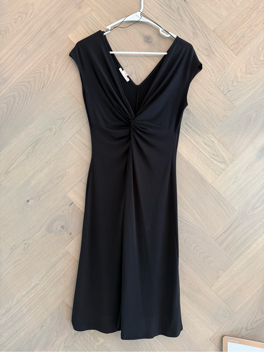 Twist-Front Black Midi Dress